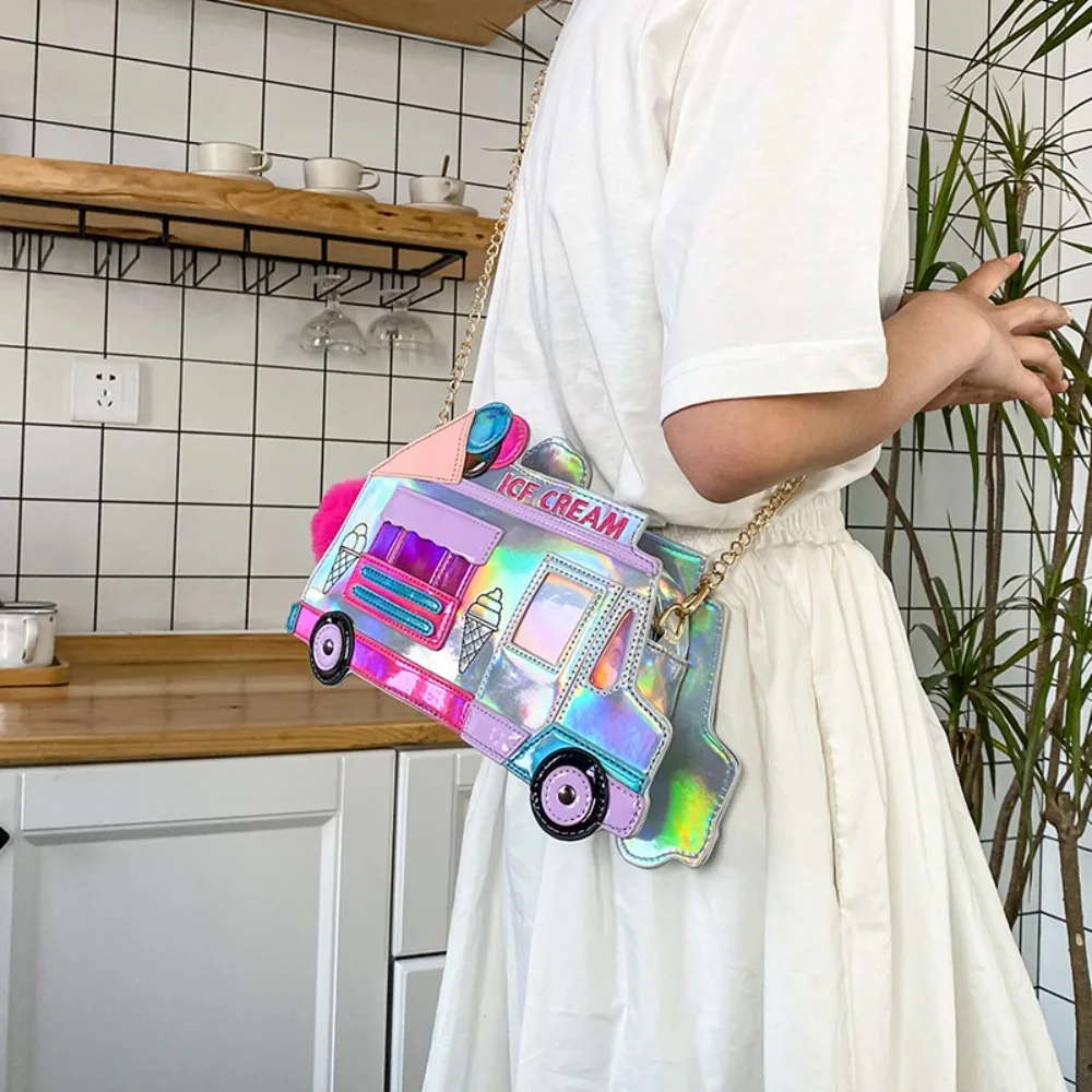 

Laser Color Ice Cream Car Messenger Bag Fashion Casual Cute Car Shaped Novelty Bag Kawaii Cute Adorable Ice Cream car Bag