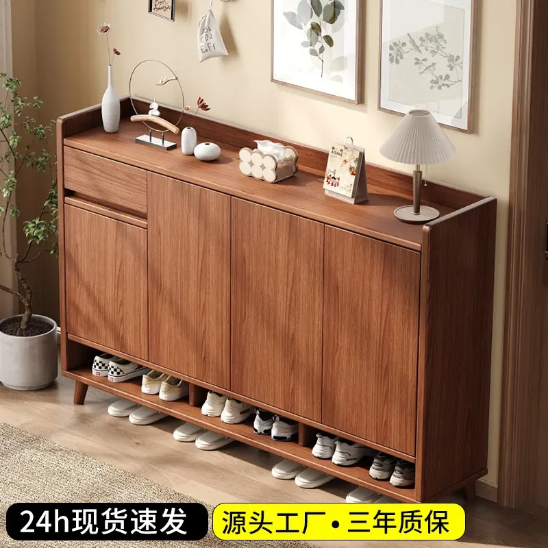 for Solid Wood Shoe Cabinet Narrow Hallway Storage Large Capacity Household Entryway Door Rack Organizer