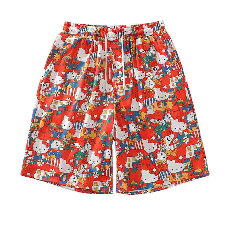 Hello Kitty Shorts Cartoon Vrouwen Zomer Wijde Pijpen Broek Veelzijdige Drape Thuis Toevallige Strand Vijf Punten Shorts