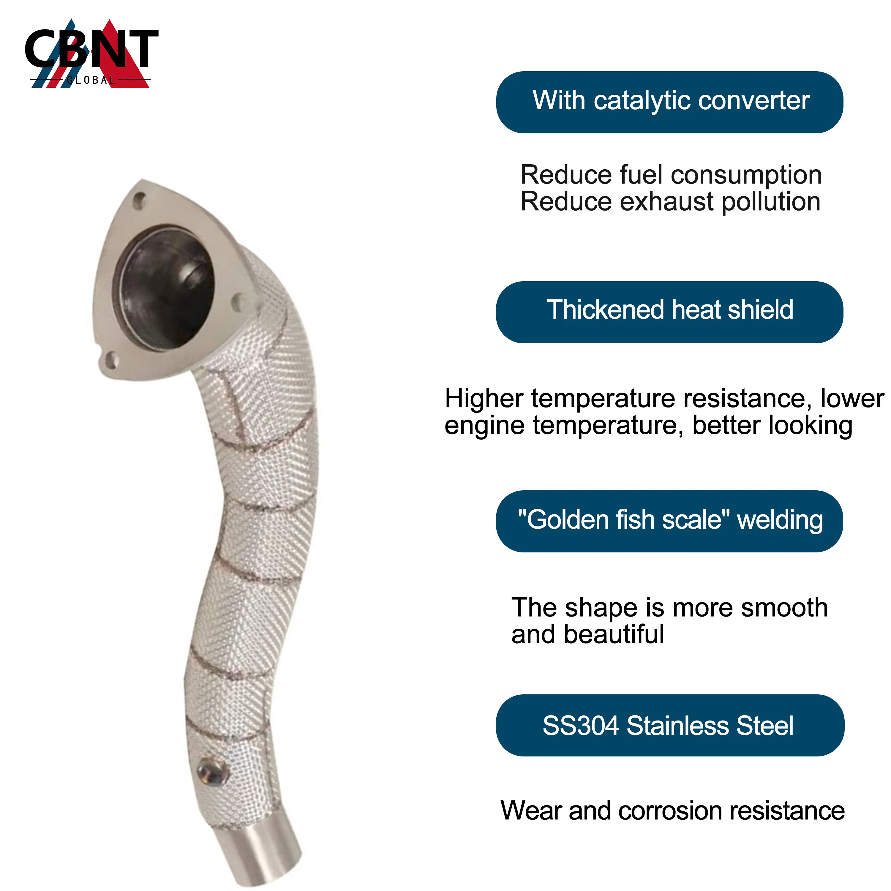 CBNT for Ferrari California T 4.3L Exhaust Header with Catalytic Converter SS304 Tuning Downpipe Exhaust-pipe with Heat Shield