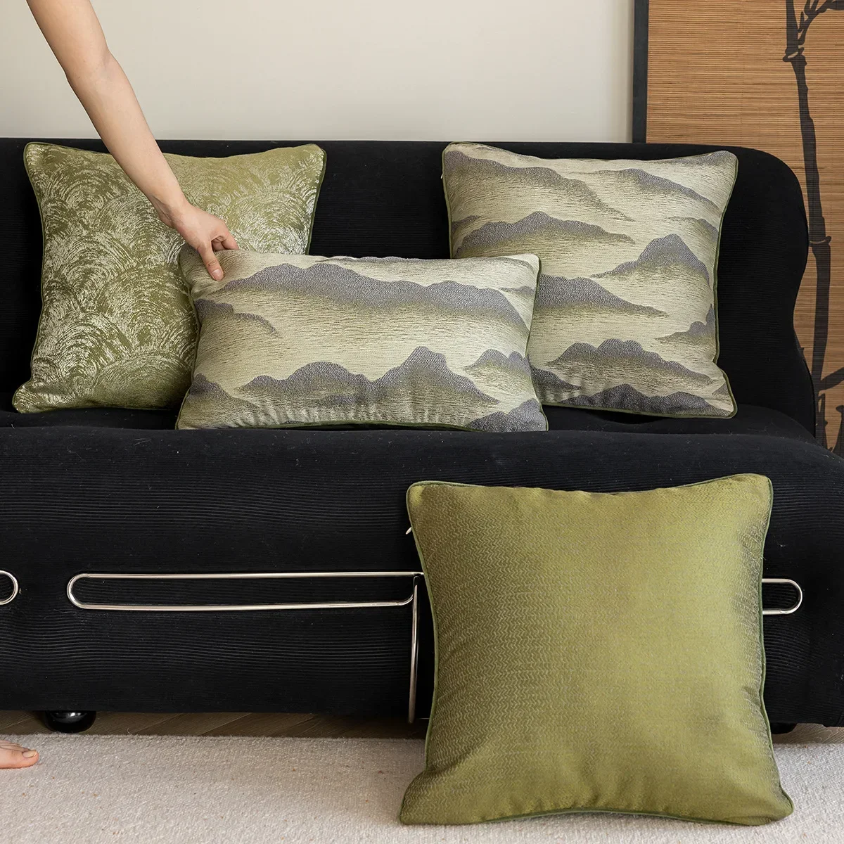 45x45cm New Chinese Sofa Green Throw Pillow Cover Model Room Living Room Cushion Cover Decorative Couch Pillowcase Home Decor