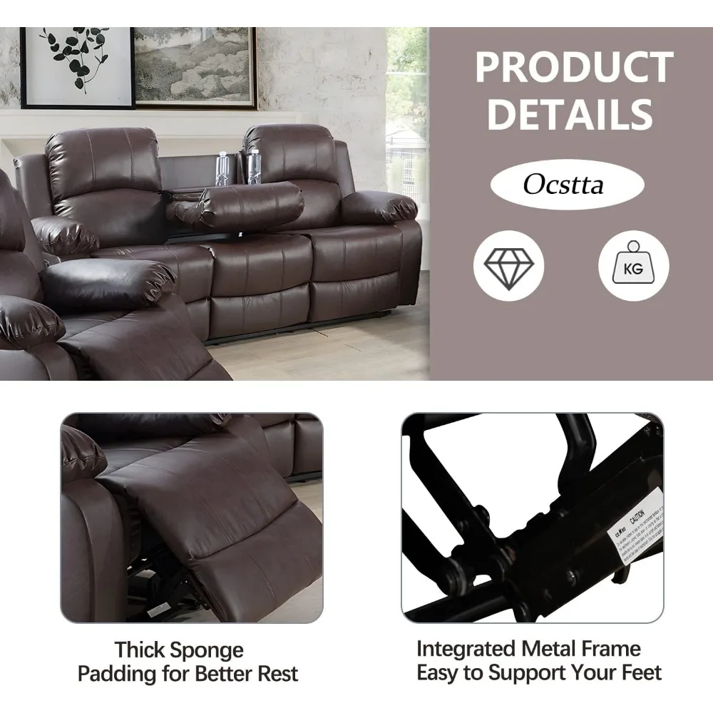 Sofa Living Room, Manual Leather Recliner Sofa 3 Pieces Set For Living Room Furniture Set, Leather Recliner Couch Set For Home