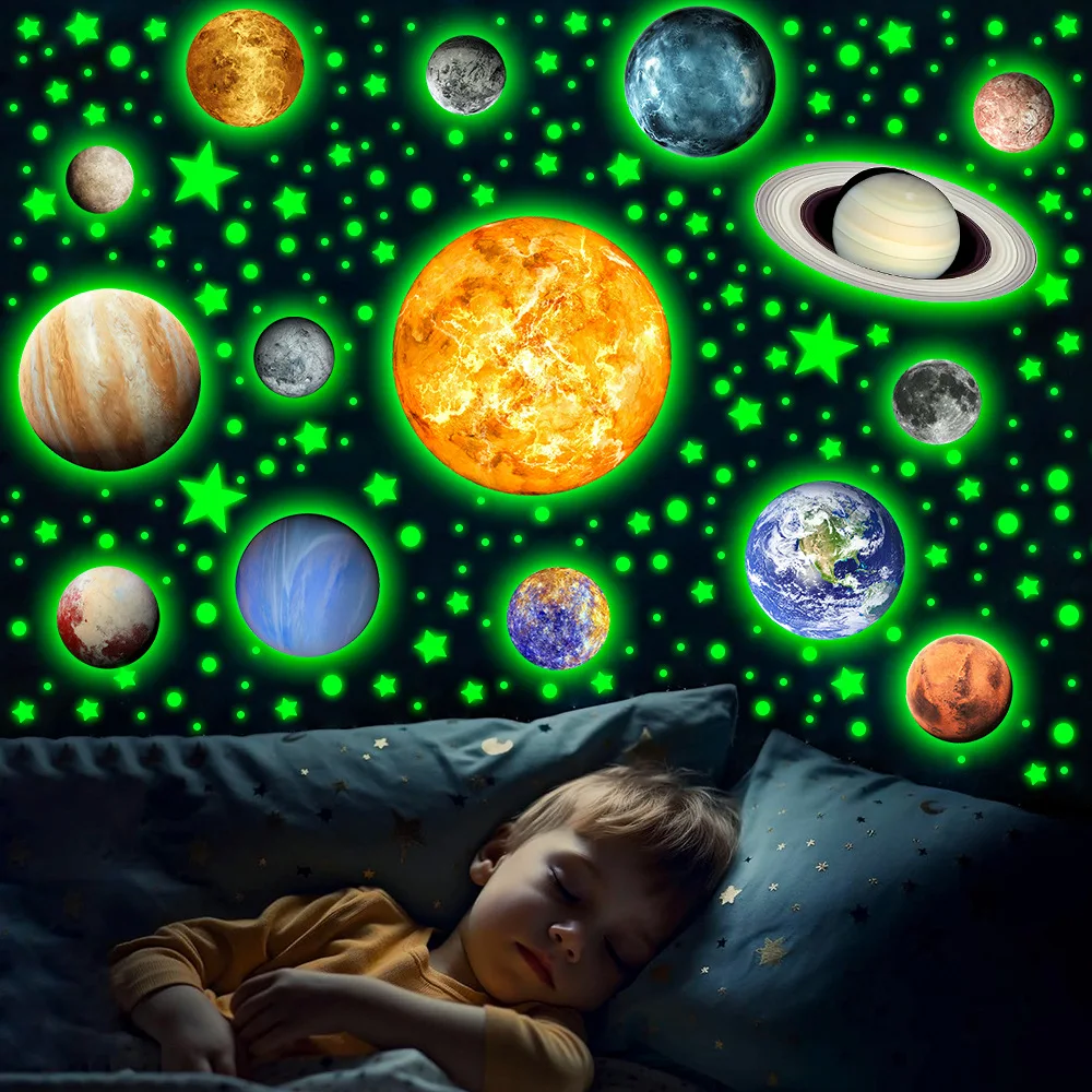 760PCS Luminous Planets Stars Wall Sticker For Children's Room Kids Bedroom Living Room Glow In The Dark DIY Party Home Decor