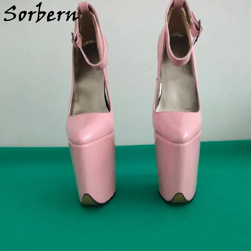 Sorbern Pink 27Cm High Heel Women Pump Shoes Ankle Strap Visible Platform Pointed Toe Shoes Size 5-13 Custom Colors