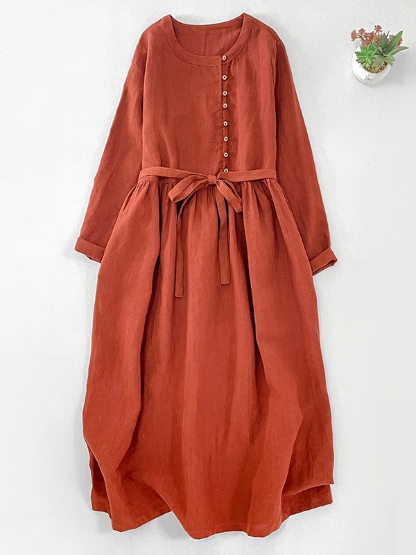 

Женская юбка трапециевидной формы с художественной талией из хлопка Lin Long Sve Dr для похудения, свободная повседневная одежда с красными пуговицами