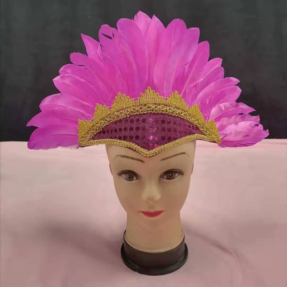 Cabeça montado colorido pena cocar, traje de Carnaval ajustável, extravagante vestido festa, novo pena Headwear