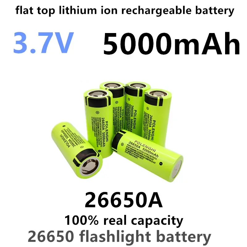 

100% реальная емкость 3,7 В 26650A 5000 мАч литий-ионная аккумуляторная батарея с плоским верхом 26650 аккумулятор для фонарика