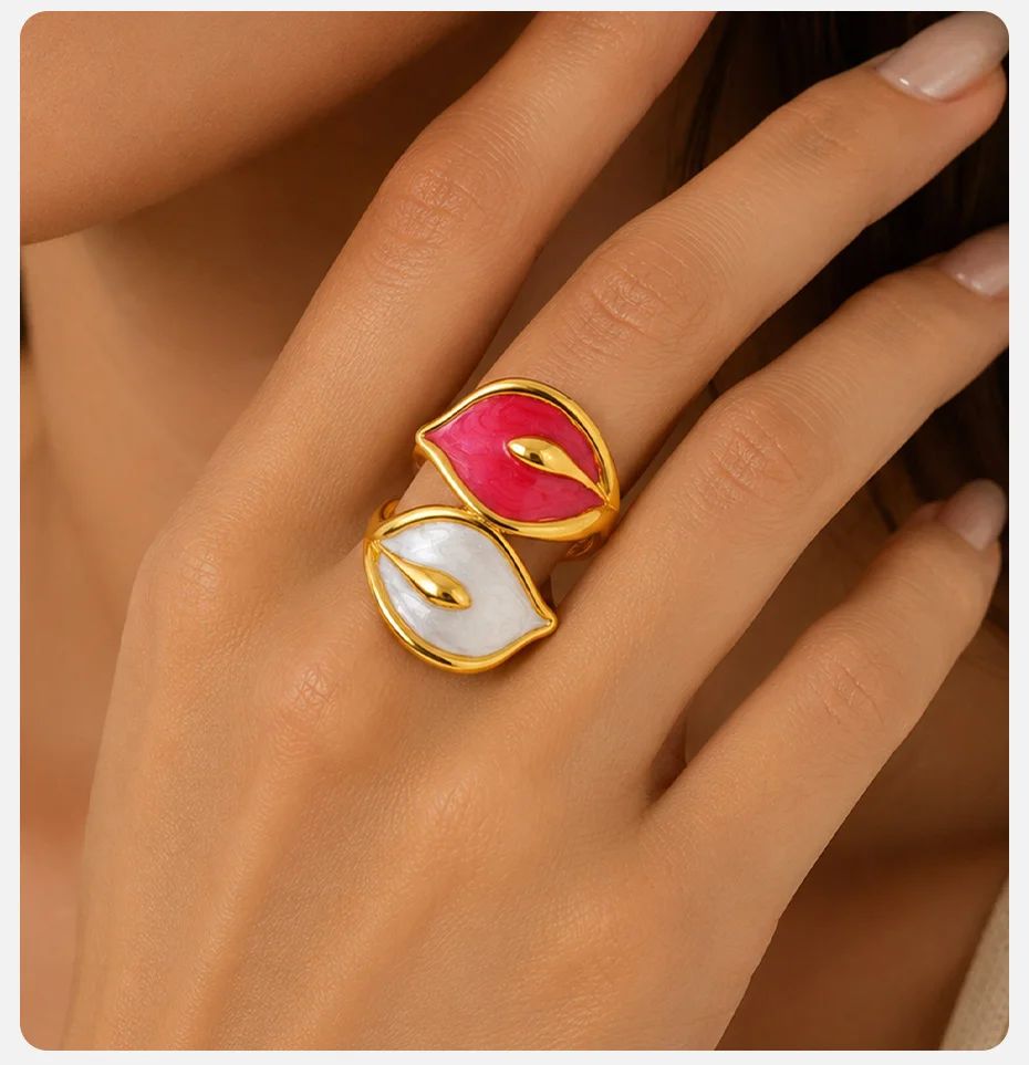 Vnox Trendiger Geometrischer Großer Lippenring, Übertriebener Retro-Rot-Lippen-Offener Ring für Frauen, Mehrfarbiger Emaille-Fingerring, Partyschmuck – Detail 3