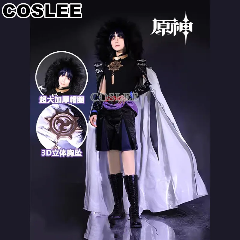 Coslee genshin impact fatui scaramouche ชุดเครื่องแบบแฟชั่นชุดคอสเพลย์ผู้หญิงเสื้อคลุมตัวยาวเสื้อผ้าสำหรับแสดงบทบาทใหม่