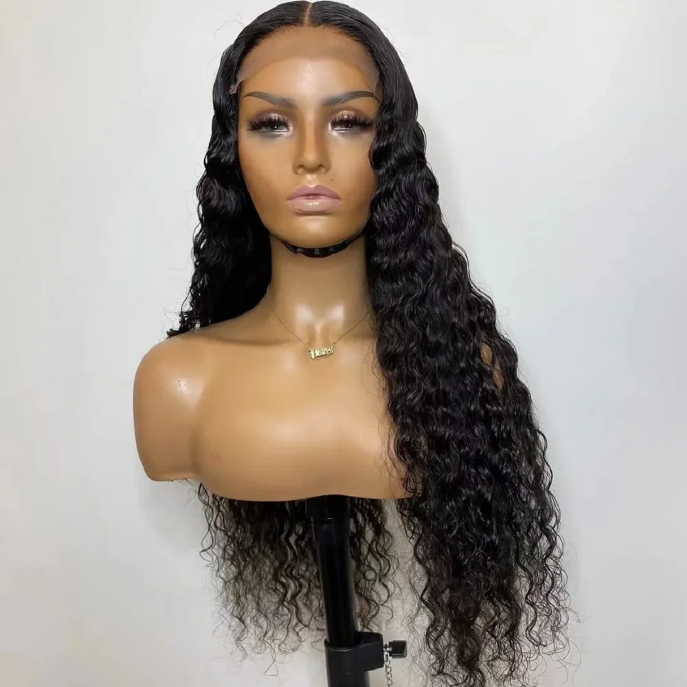 

Soft Long Natural Black 26“180Density Glueless Deep Wave Curly Lace Front Wig For Women With BabyHair Preplucked Daily Cosplay