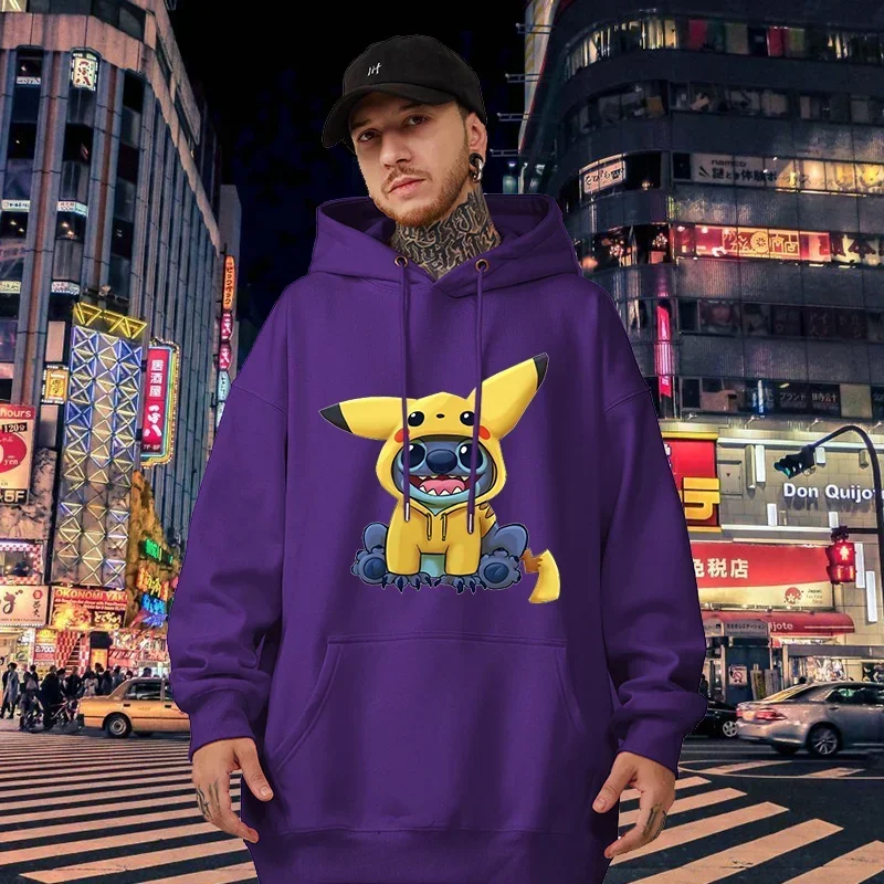 Cartoon Men Hoodies Lilo Stitch Disney Casual Creative Fashion Graphics Cozy Trendy Hip Hop Autumn Winter Male Sweatshirts