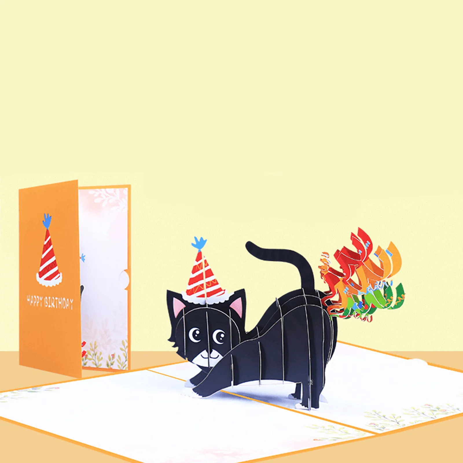 3D Pop UP Happy Birthday Greeting Invitation Cards With Envelope Postcards 3D Black Cat Birthday Card Party Supply