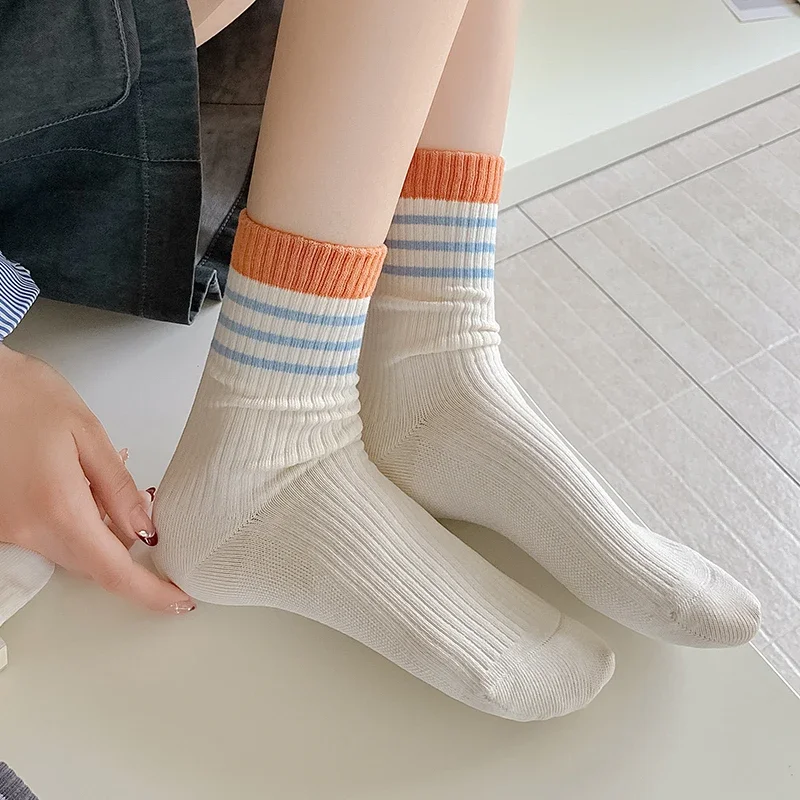 

Calcetines de moda para mujer, nuevos calcetines a rayas de colores variados para Calcetines elásticos informales transpirables