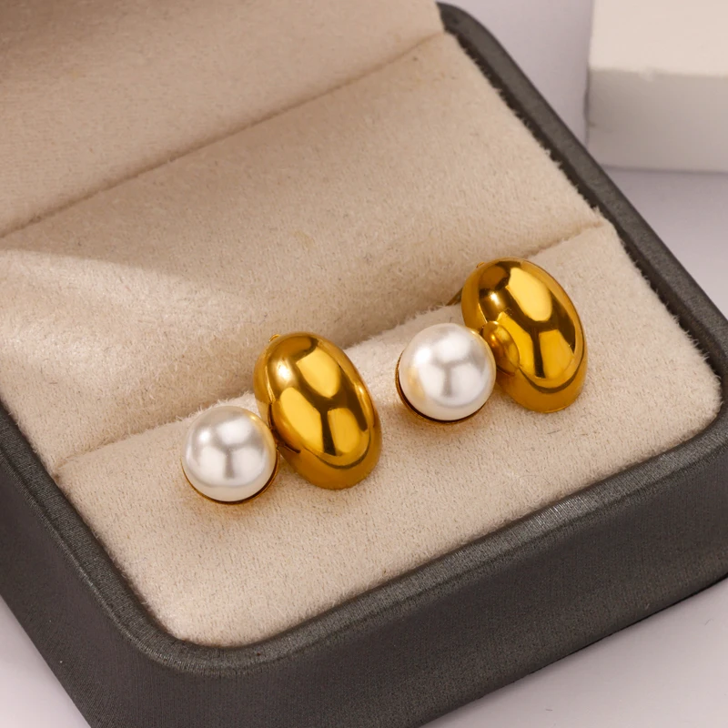 Gold Color Irregular Beans Earrings for Women Stainless Steel Stud Earrings 2025 Trending Piercing Wedding Jewelry Gift