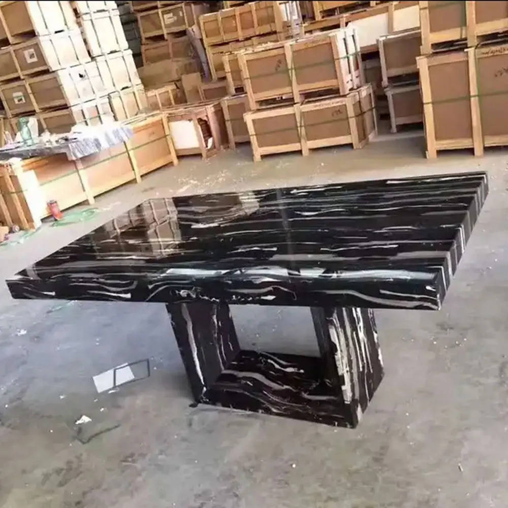 

Carolf Furniture Factory Big Wholesale black marble dining tables stone round table for sale