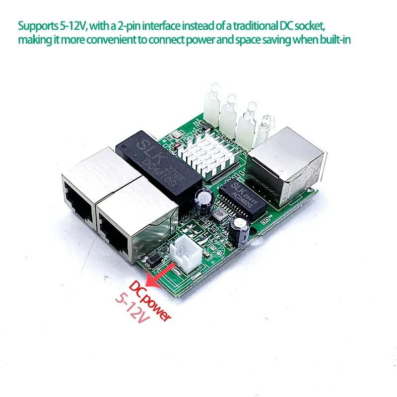 Módulo Mini PCBA Switch Ethernet, 3 Portas Networkmini, 10 Mbps, 100 Mbps, 1000Mbps, 5V-12V