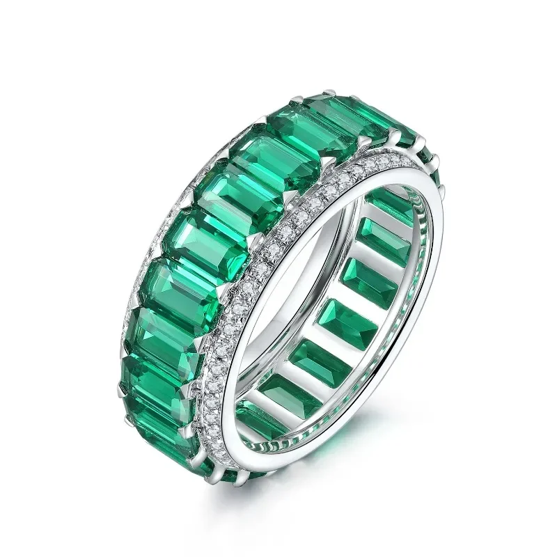 RUIF Trendy Design 925 Silver Synthetic Emerald Rings for Women or Men Light Luxury Attractive Jewelry