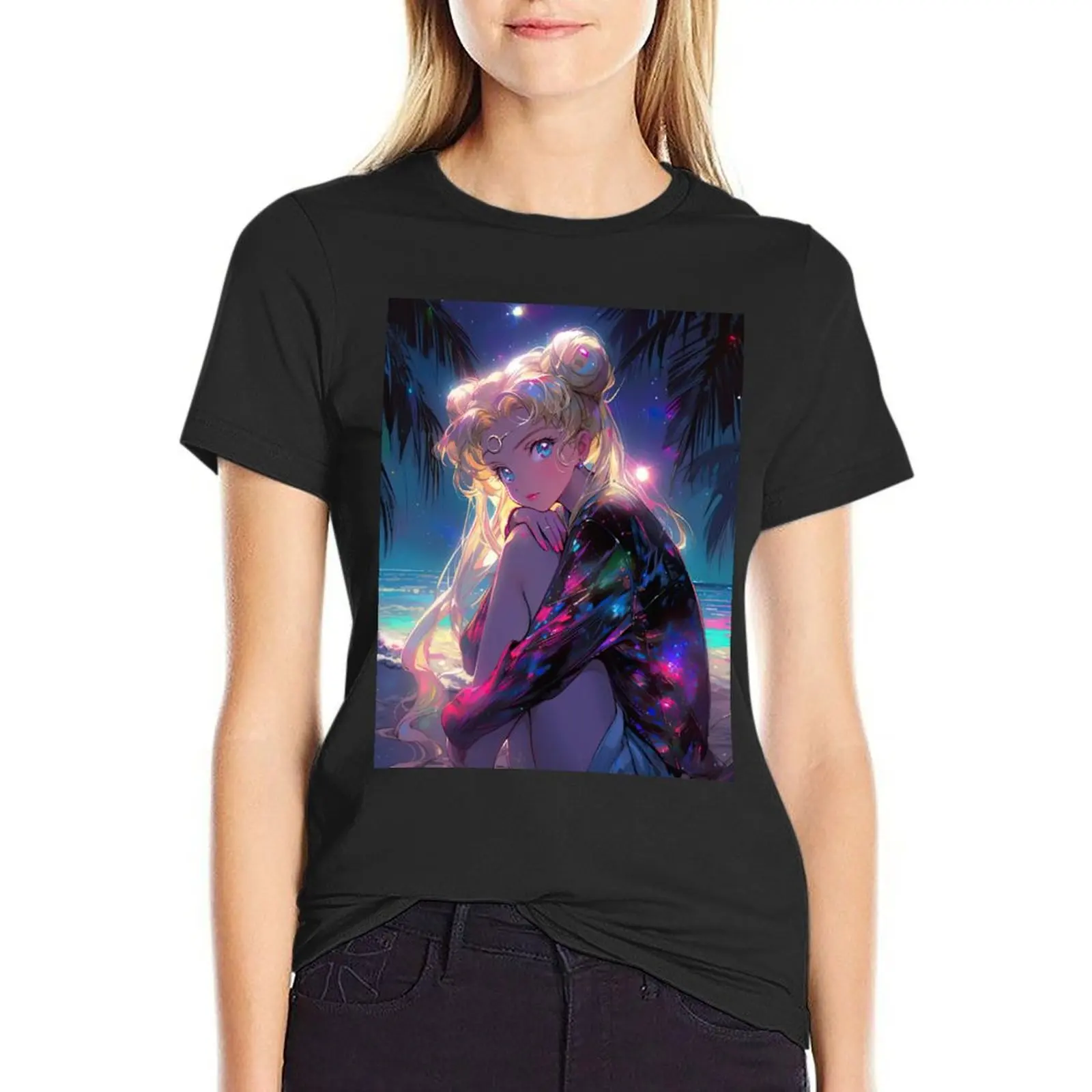 

Night Usagi T-Shirt blanks tops anime clothes t-shirt dress for Women graphic