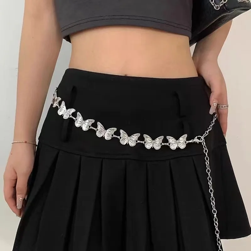 Fashion Butterfly Belt Waist Chain For Women Girl Silver Color Punk Metal Belly Belts Chain Body Chain Waistband Charm Jewelry
