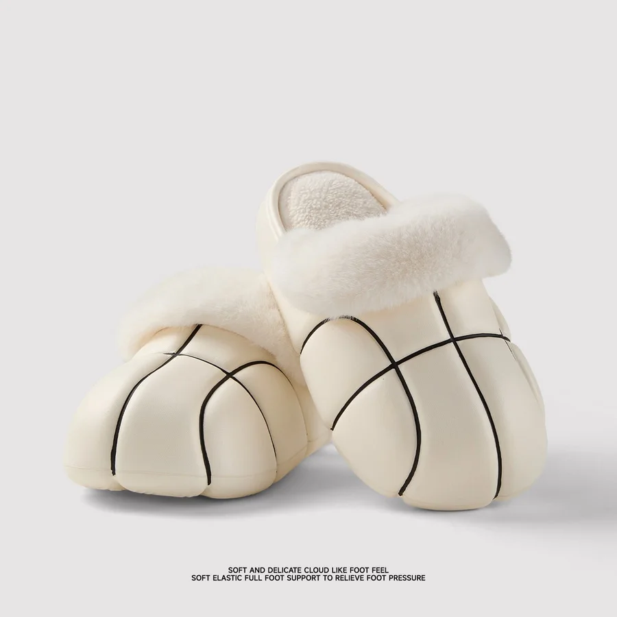 Neue Kreative Basketball-Winterhausschuhe für Damen, Plüschkragen-Mules, Unisex-Hausschuhe für drinnen, Wasserdicht – Detail 13