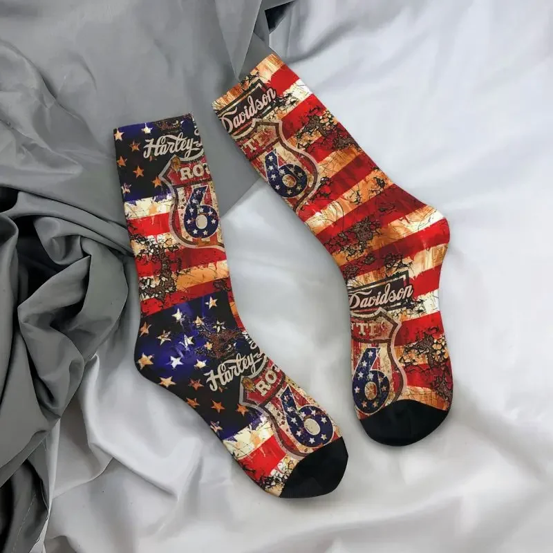 Calcetines de vestir de la bandera americana Route 66 Crazy para hombre y mujer, medias divertidas de moda Vintage, novedad