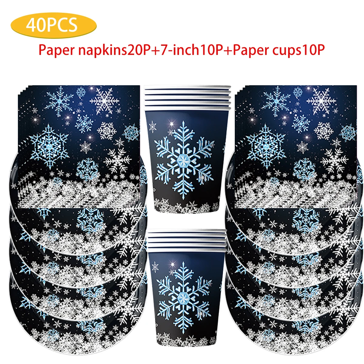 

Black Snowflake Themed Birthday Party Supplies, Disposable Paper Plates, Paper Towels, Tablecloth Set, Party Decorations