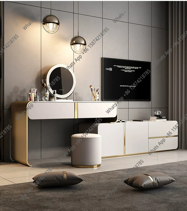 

Light luxury dresser integrated chest desk premium TV storage master bedroom end of bed makeup solid wood rock slab corner