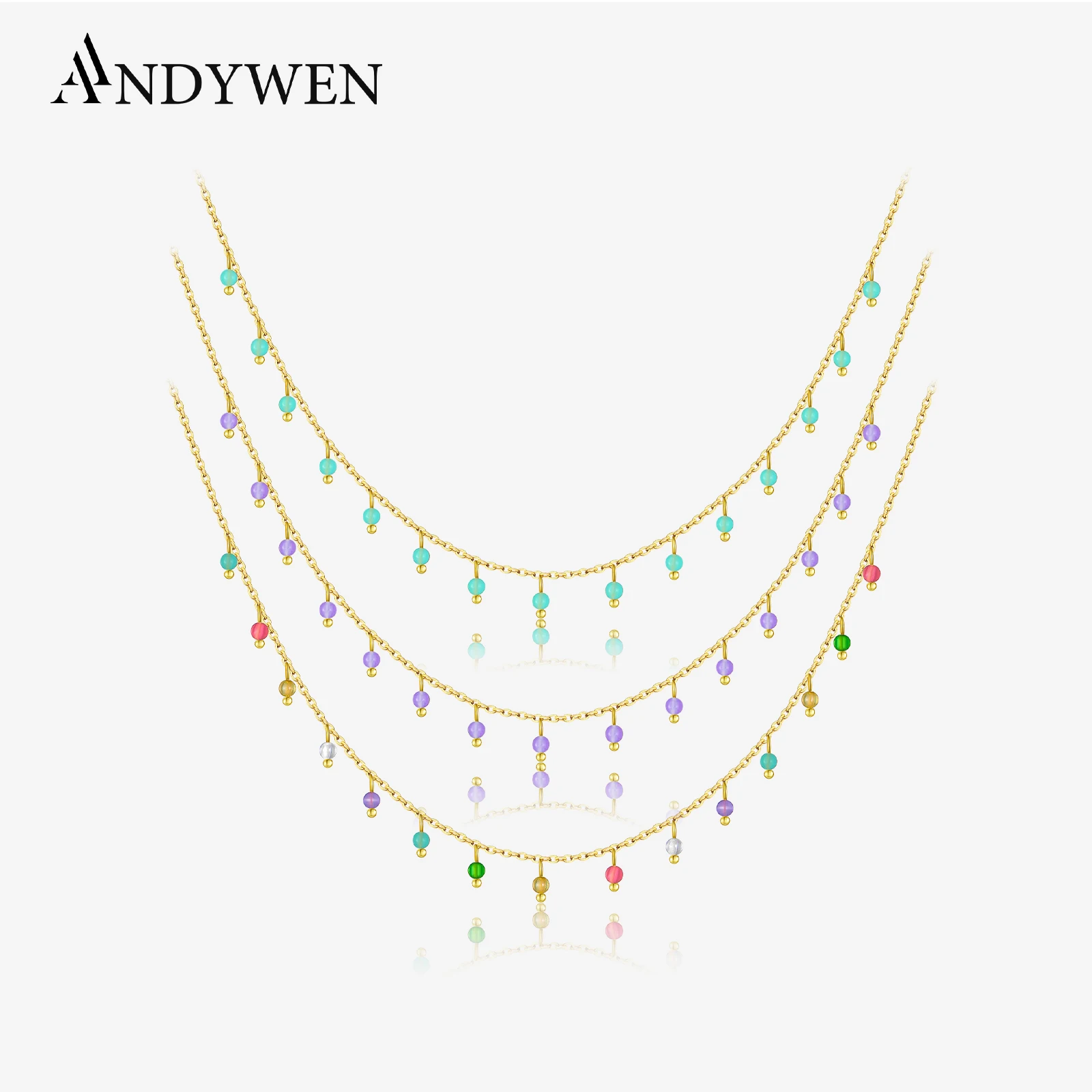 ANDYWEN 925 Sterling Silver Gold Turquoise Charm Zircon Chains Necklace Choker Luxury Fashion Fine Jewelry 2021 Rock Punk Jewels