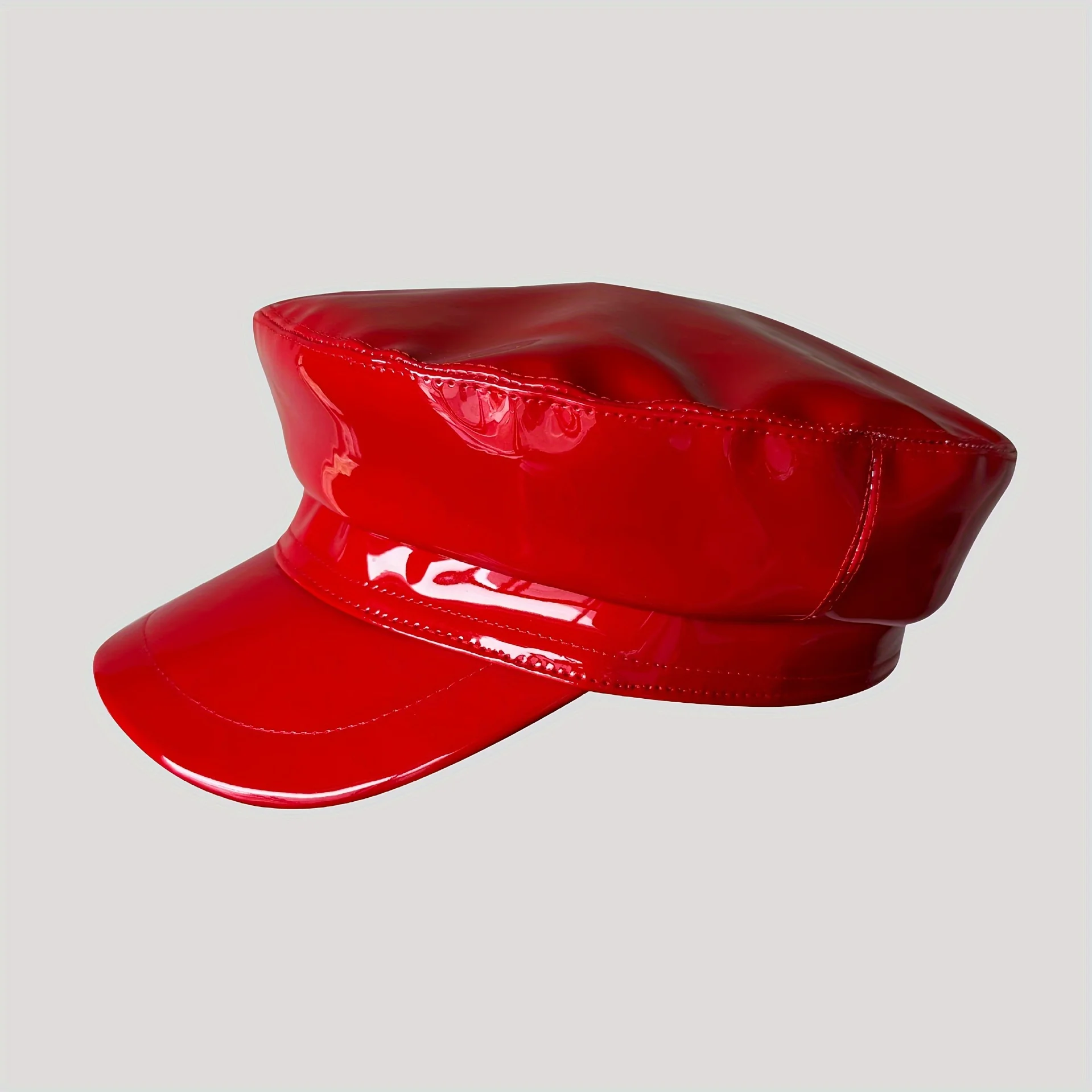 

PU Leather Solid Color Beret Hat Wide Brim Shiny cap Trendy Navy Style Caps Street Hip Hop Cap Unisex Elegant Painter Hat