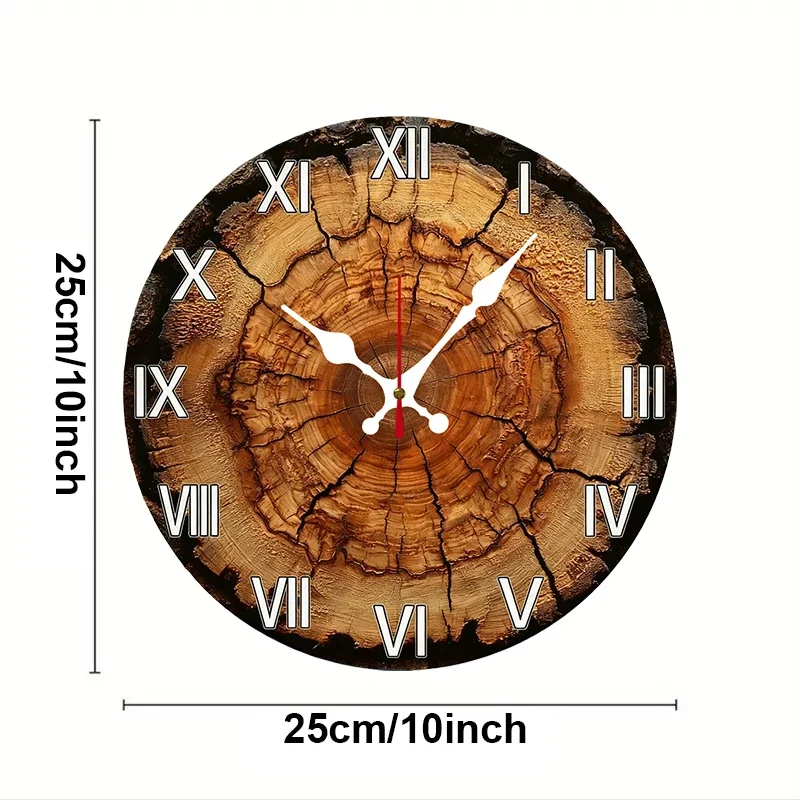 Tree Stump Wooden Round Silent Hanging Wall Clock, Suitable For Living Room, Office, Study Room, Bedroom, Home Decoration