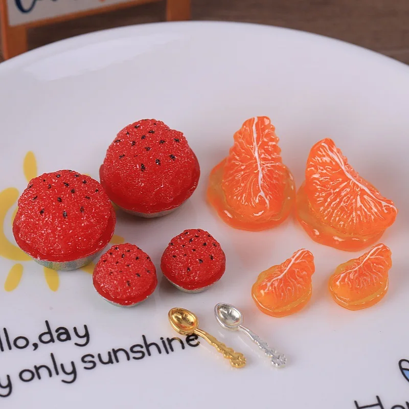 3pcs Mini Watermelon Smoothie Orange Slices Food Model Dollhouse Miniature Food DIY Home Table Decor Micro Scene Model Props