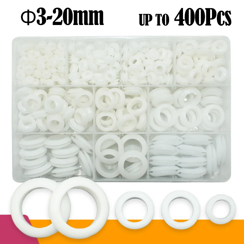 

400/90pcs Blakc/White RoHS Rubber Grommet Double-side Seal Ring Oil Sealing Gasket Protects Wire Cable Non-toxic Odorless Rubber