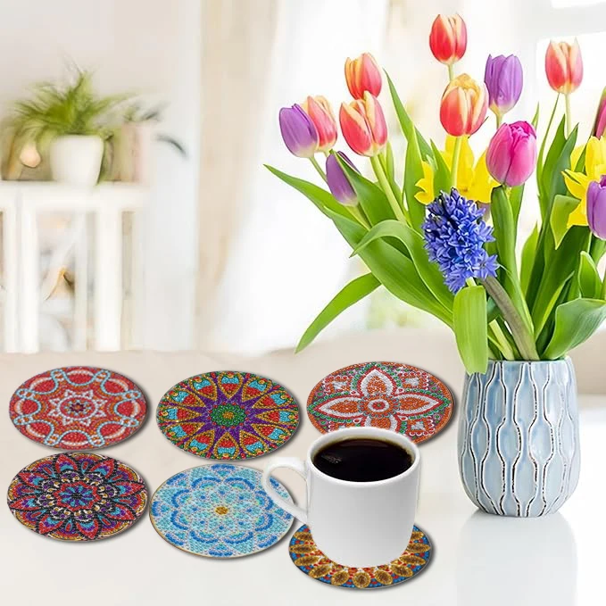 8 Pieces DIY Diamond Painting Art Set Mandala Flower Pattern Coaster Special Shape Crystal Artificial Diamond Mosaic Process - view 5