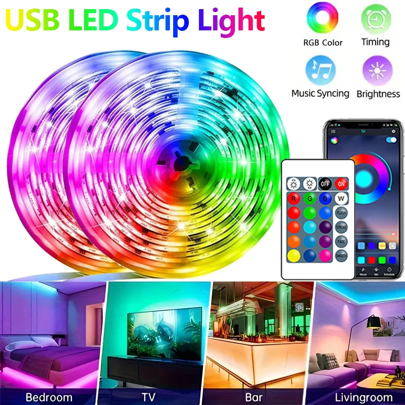 

RGB LED Strip Lights 1-30M USB LED Light APP Remote Control Color Changing TV Backlight Flexible Lamp Tape For Room Party Decor