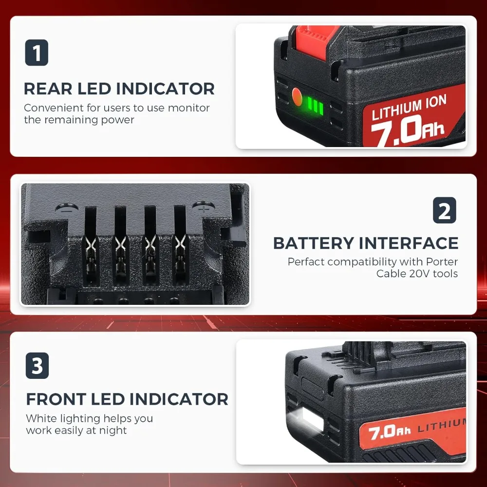 2Pack 7.0Ah 20V Replacement for Porter Cable 20V Battery Compatible with Porter Cable Battery