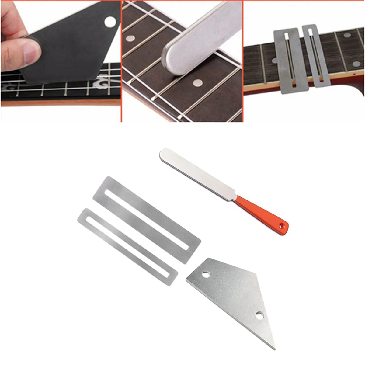 Set di strumenti per chitarra Lima in acciaio inossidabile Lima per scanalatura per dadi per chitarra Luthier, lima per livellamento tasti per chitarra, pad per smerigliatura delle corde