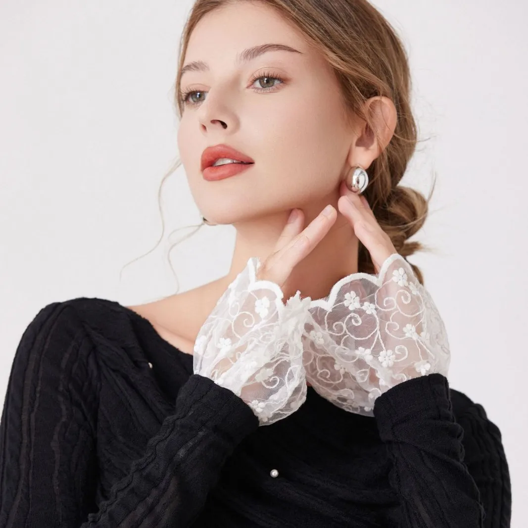 Accesorios para mujer, mangas de mano de encaje, temperamento, estilo de fragancia pequeña, mangas decorativas, puños de alta gama de encaje tridimensional