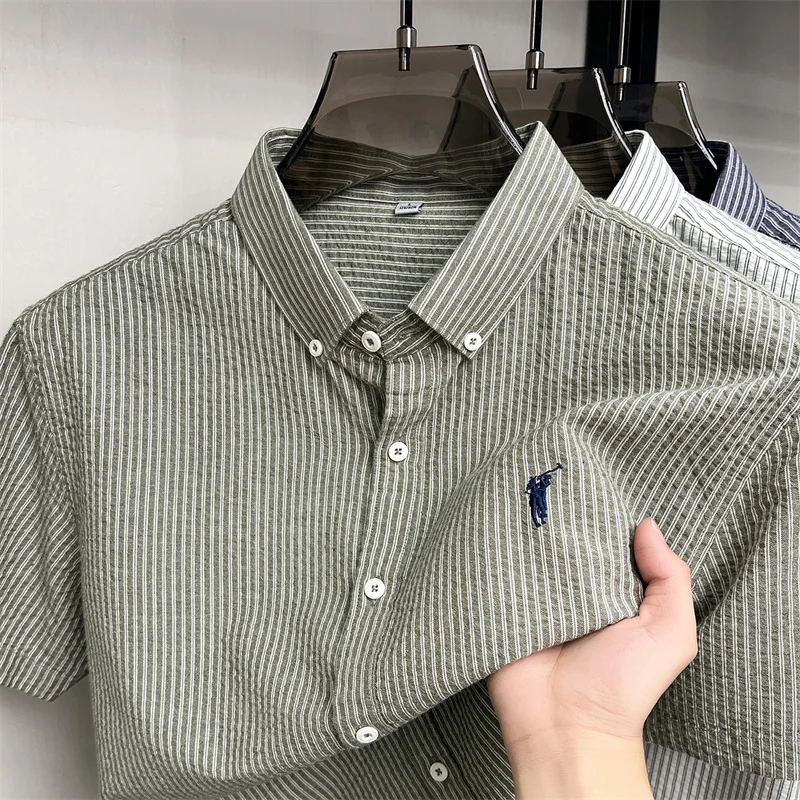 100% pure cotton short sleeve shirt luxury brand Paul Pony embroidered men's striped T-shirt summer breathable trendy casual top