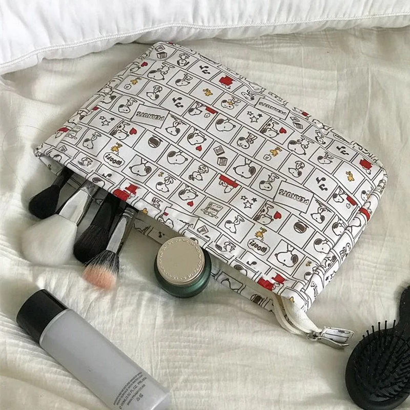 Snoopy borsa per cosmetici da viaggio borsa per il trucco portatile borse carine donna frizione per il trucco con cerniera di grande capacità