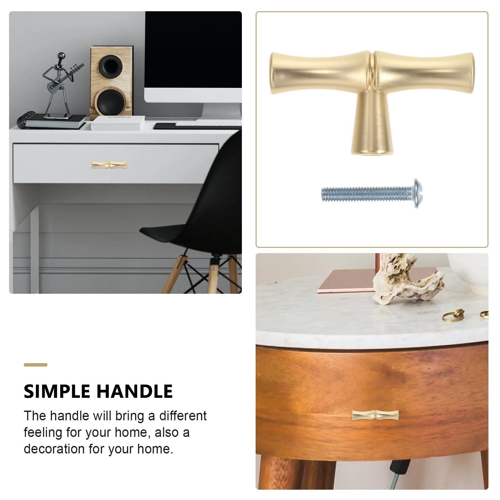 

2pcs Bamboo Handle Golden Durable Furniture Knob Smooth Edge Decorative Pull For Drawer Wine Cabinet Shoe Cabinet