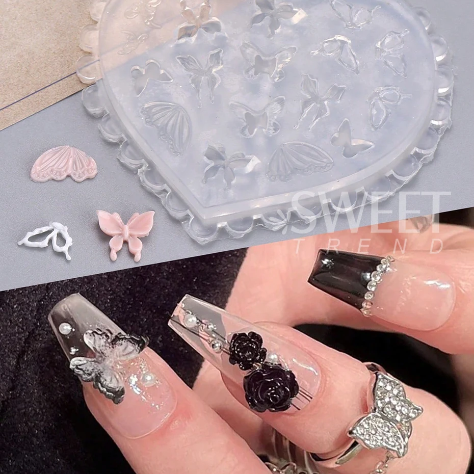 Bow Tie Nail Art Heart Shape Silicone Mold Star Rhinestones Shape Mold Templates Gel Print Stencils Manicure Carving Decoration