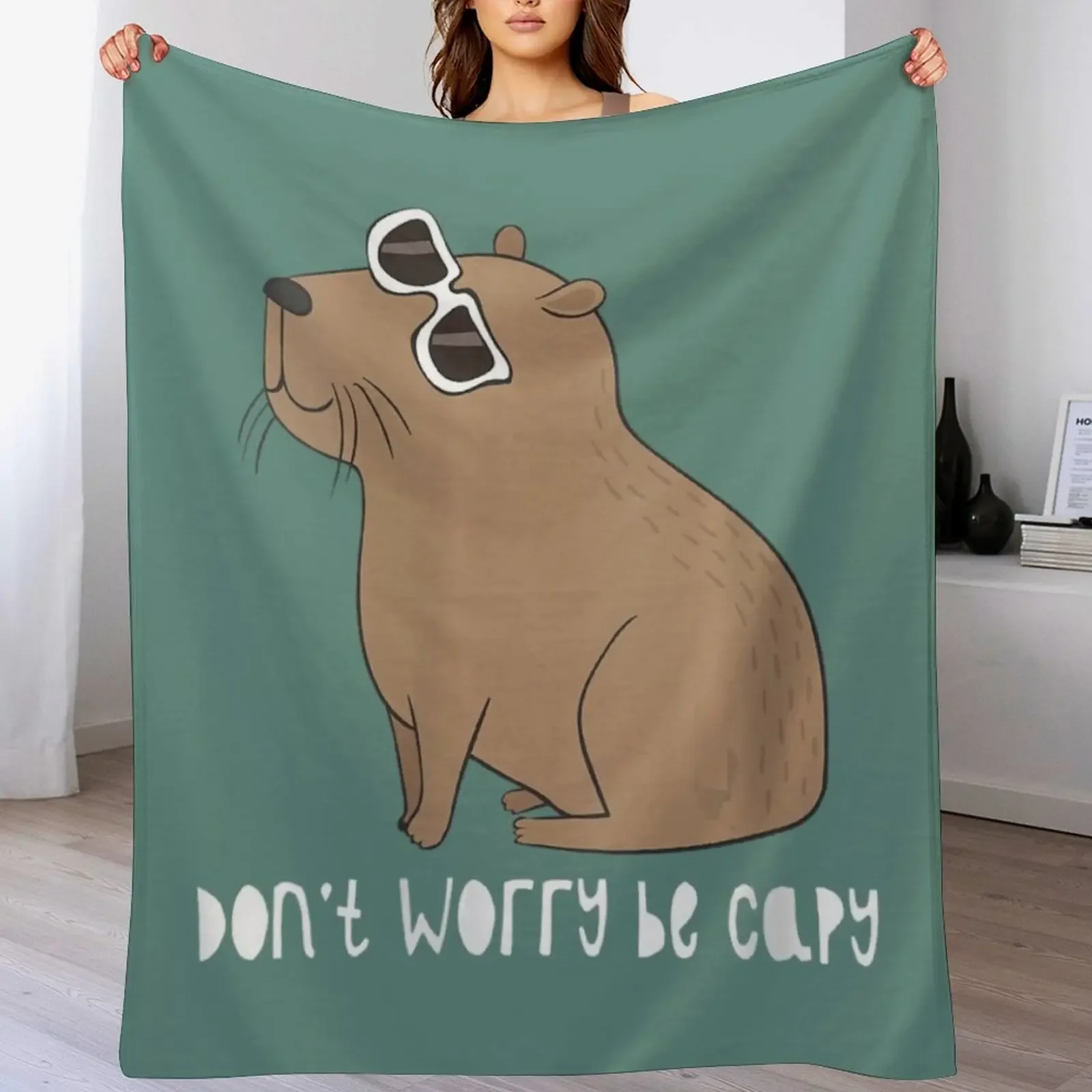 

Womens Don't Worry, Be Capy Awesome Cute Capybara V-Neck Throw Blanket Hair Plaid blankets ands Blankets