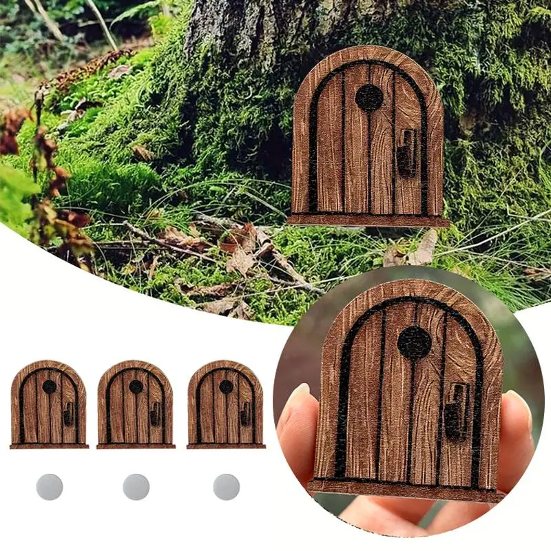1/3/5pcs Vintage Wooden Fantasy Mouse Door Decoration Adhesive Tape Whimsical Living Room Ornament Cute Home Decor Gift