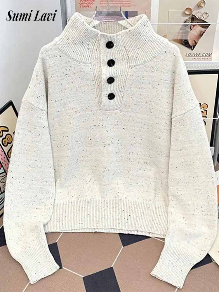 

Outdoor Casual Mens Solid Color Jumper Tops Fall Winter Vintage Stand Collar Buttoned Sweater For Men Fashion Knitting Sweaters