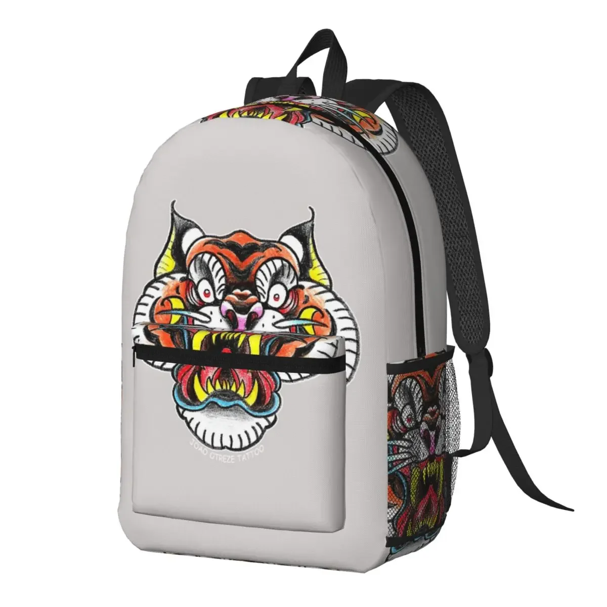 Retro Traditional Tattoo Cartoon Tiger Backpack Daypack Large Capacity Children BookBag School Bag Shoulder Bags for Men Women