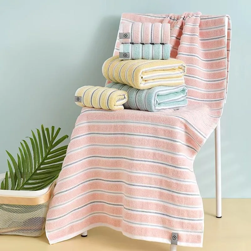 Luxurious Featured Thick Absorbent Cotton Face Towel Set with Wavy Stripes for Adults