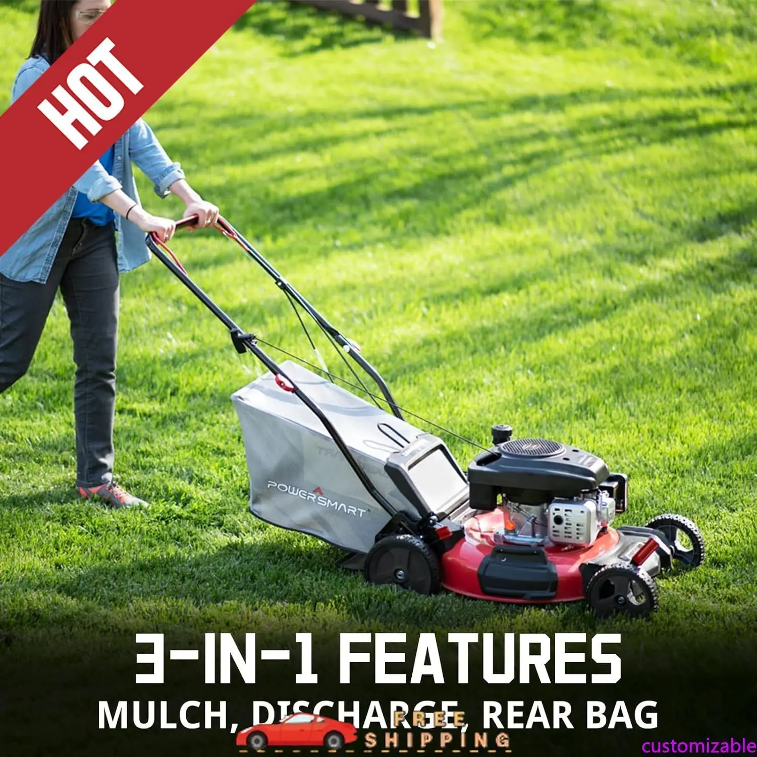 

Customizable Lawn Mower Gas Powered, 21-Inch 144cc Engine 3-in-1 Walk-Behind Push Lawn Mower, Oil Included