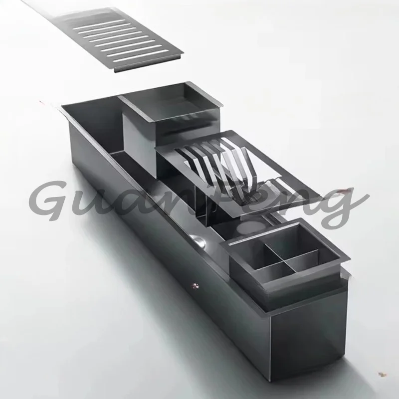 Large cutlery drainer with drain, cutlery rack with sink