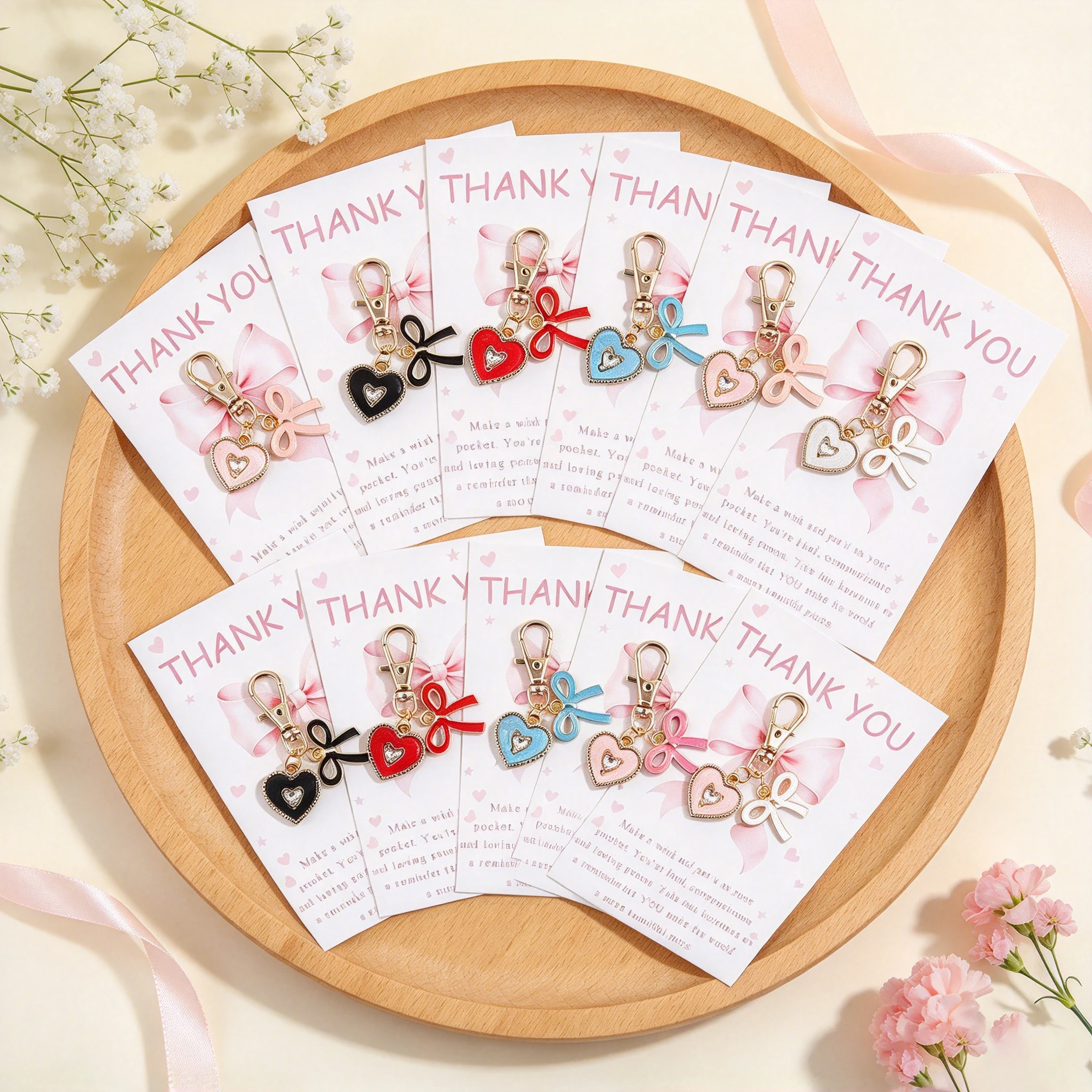 6 Pieces/12 Pieces of Heart-Shaped Bow Keychains, Including Bow Accessories and Gift Thank You Cards, Elegant Bow Heart Design, Perfect for Thanksgiving, Valentine's Day, Christmas, Anniversaries, Birthdays, Ideal Gift for Friends and Family, Exquisite Backpack Charms.