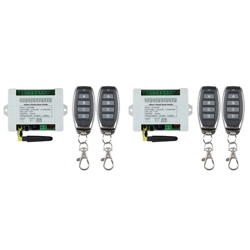 AAAEL-DC 12V 24V 36V 10A 433Mhz 4 Channel Wireless Relay RF Remote Control Switch Receiver+4CH Transmitter,2 Receiver 4 Remote